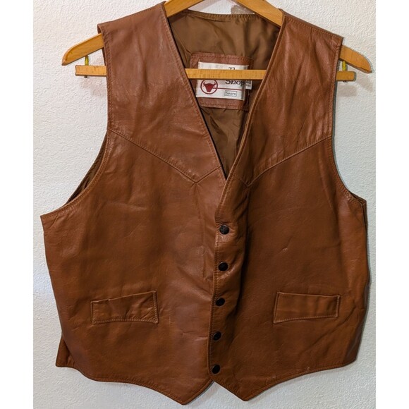 Sears The Leather Shop 100% Authentic Leather Vest Brown Mens Size 46R (66m) - Picture 1 of 4